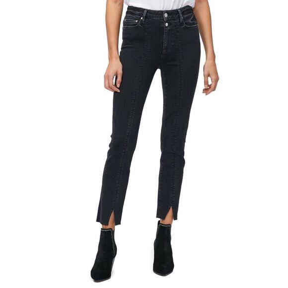 PAIGE Cindy Double Button Front Seam Straight Leg Split Ankle Washed Obsidian 28 - Picture 8 of 14